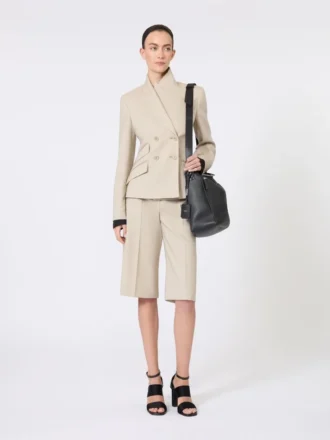 Zweireihiger Blazer aus Wolle, Mohair und Seide, sandfarben