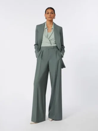 Zweireihiger Blazer aus Wolle und Seide, dunkelgrün