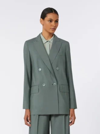 Zweireihiger Blazer aus Wolle und Seide, dunkelgrün