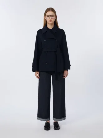 Zweireihiger, kurzer Mantel aus Pure Wool, mitternachtsblau