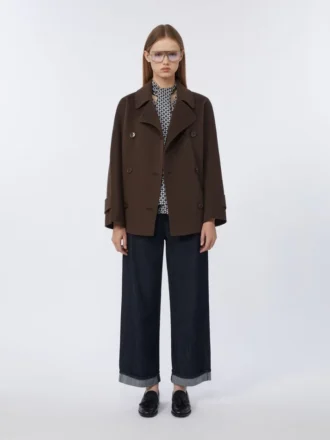 Zweireihiger, kurzer Mantel aus Pure Wool, schokoladenbraun