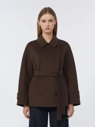 Zweireihiger, kurzer Mantel aus Pure Wool, schokoladenbraun