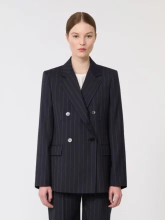 Zweireihiger Nadelstreifen-Blazer aus Wolle, marineblau