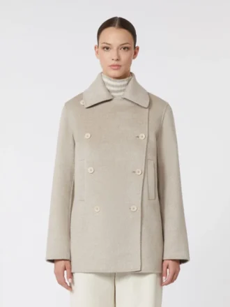 Zweireihiger Peacoat aus Kaschmir, sandfarben