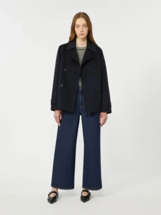 Zweireihiger Peacoat aus Wollmischung, marineblau
