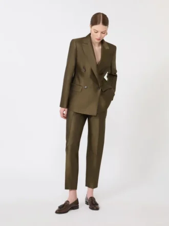 Zweireihiger Shantung-Blazer, khaki